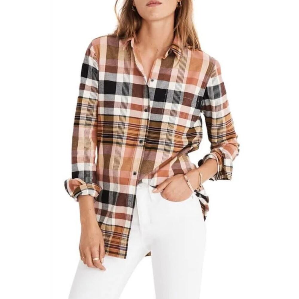 Madewell Ex Boyfriend Plaid Button Up Shirt Dried Coral Cotton Small
